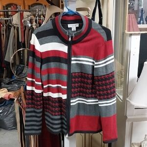 Christopher & Banks White, Red, Black and Gray Sweater